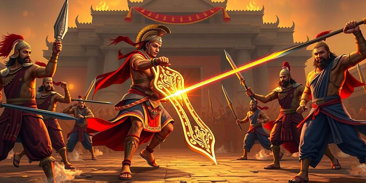 Mahabharata Battle Sim astra system showing Arjuna using divine weapon against enemy army