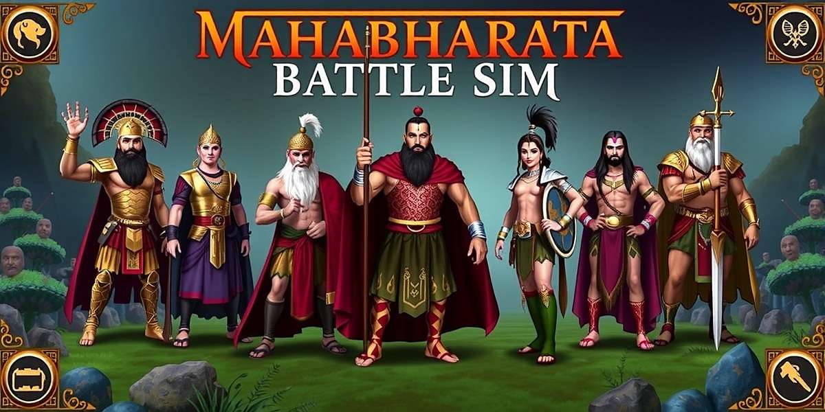Mahabharata Battle Sim character selection screen showing various heroes from the epic