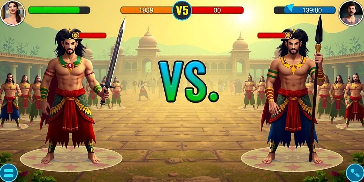 Mahabharata Battle Sim multiplayer mode showing two players competing in an online battle